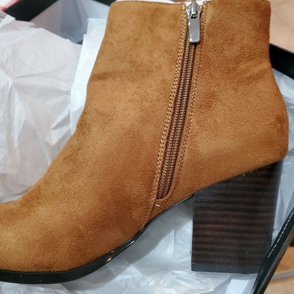 NINE WEST Neva2 Boots Block Heels Faux Suede Size Zipper Medium Brown 10M - Picture 4 of 6